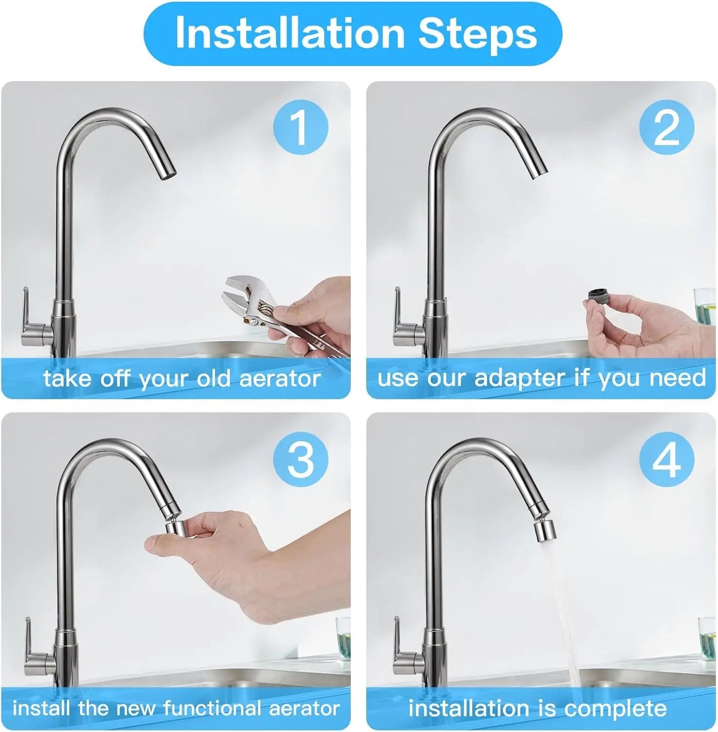 Kitchen Faucet Spray Head 360° Universal Swivel Dual Mode Faucet Bubbler Bathroom Pressurization Anti Splash Extender Nozzle