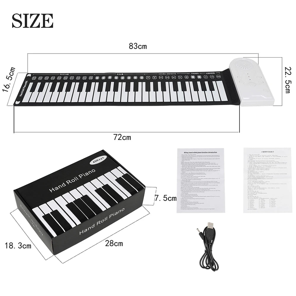 49 Keys Hand Roll Piano Portable Foldable Colorful Keyboard Hand Roll Electric Piano Rainbow Key Rechargeable Kids Child Gift
