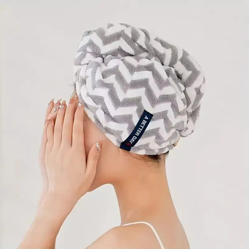 Stripped Microfiber Hair Dry Towel Quick Drying Absorbent Soft Touch Hair Towel Wrap for Bath And Beach & Travel Towel