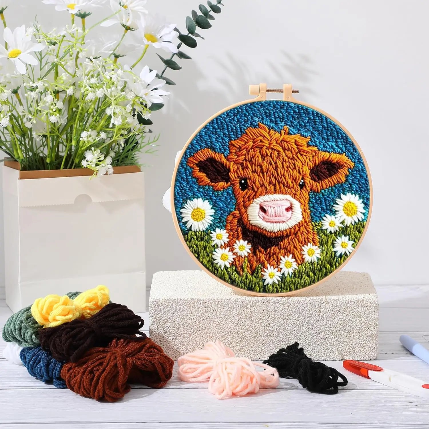 DIY Punch Needle Kits for Beginners Cute Animal with Hoop Embroidery Punch Needle Starter Craft Set Giraffe Festival Gift