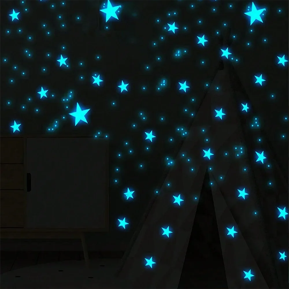 100 pcs Luminous Moon and Stars Wall Stickers Glow in the Dark Wall Decals Bedroom Ceiling Home Decorative Stickers Kids Room