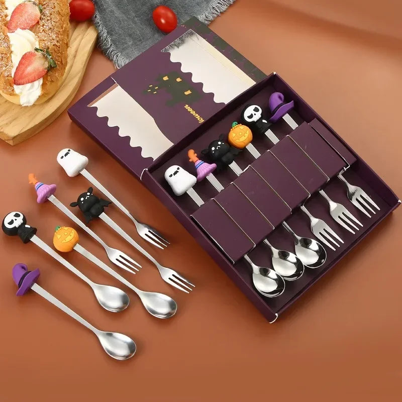 Halloween Gifts Stainless Coffee Spoons Halloween Style Pendant Cake Fork Theme Party Dining-table Cutlery Set