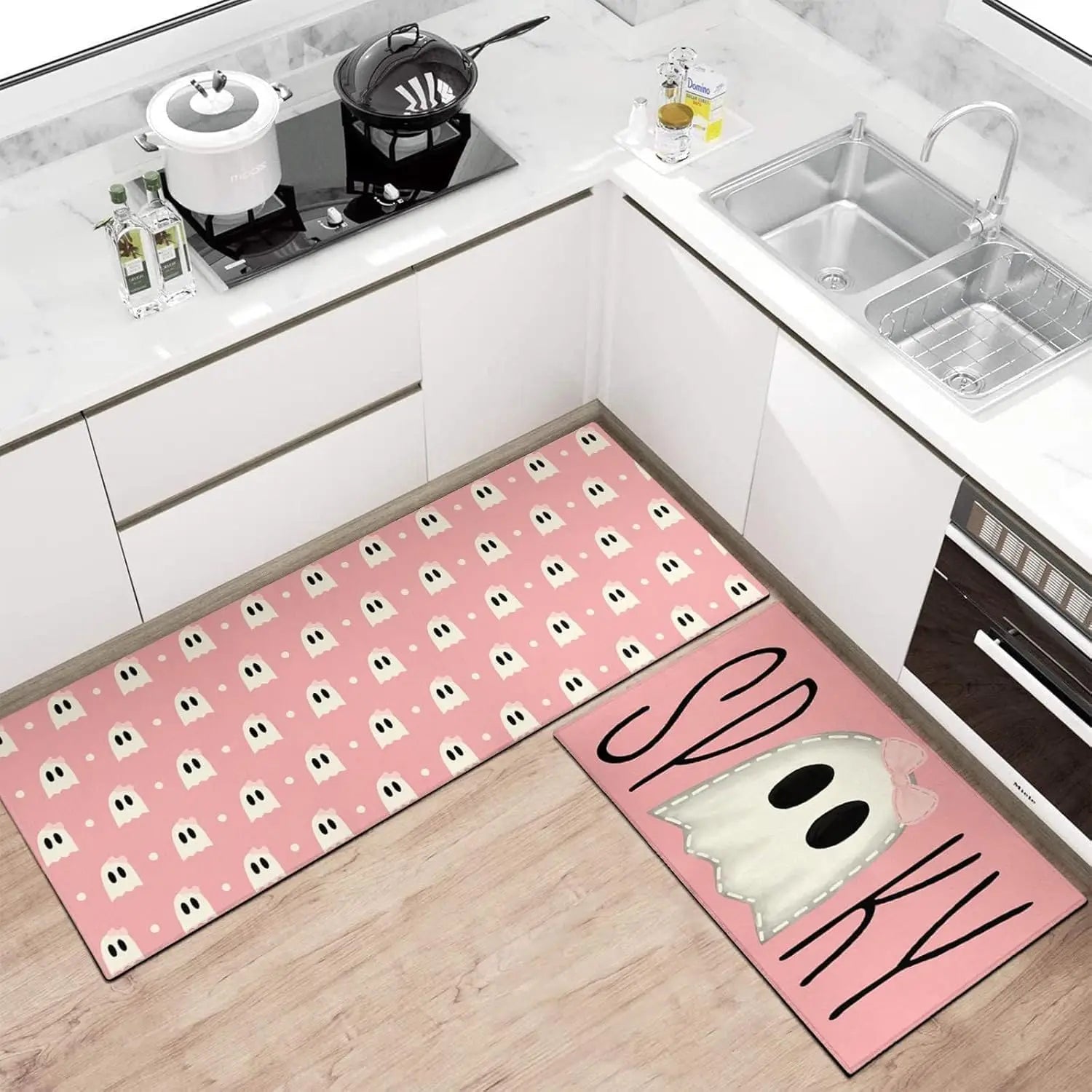 VIKAMA 2pcs Halloween Kitchen Carpet, Indoor And Outdoor Welcome Doormat, Bedroom And Living Room Floor Mat, Home Decoration