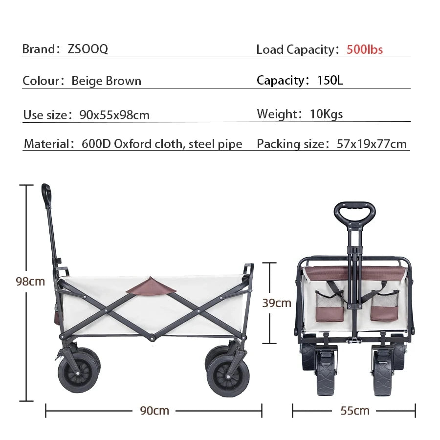 500lbs Capacity Foldable Beach Wagon with Big Tank Wheels, Perfect for Sand, Garden and Outdoor Picnic
