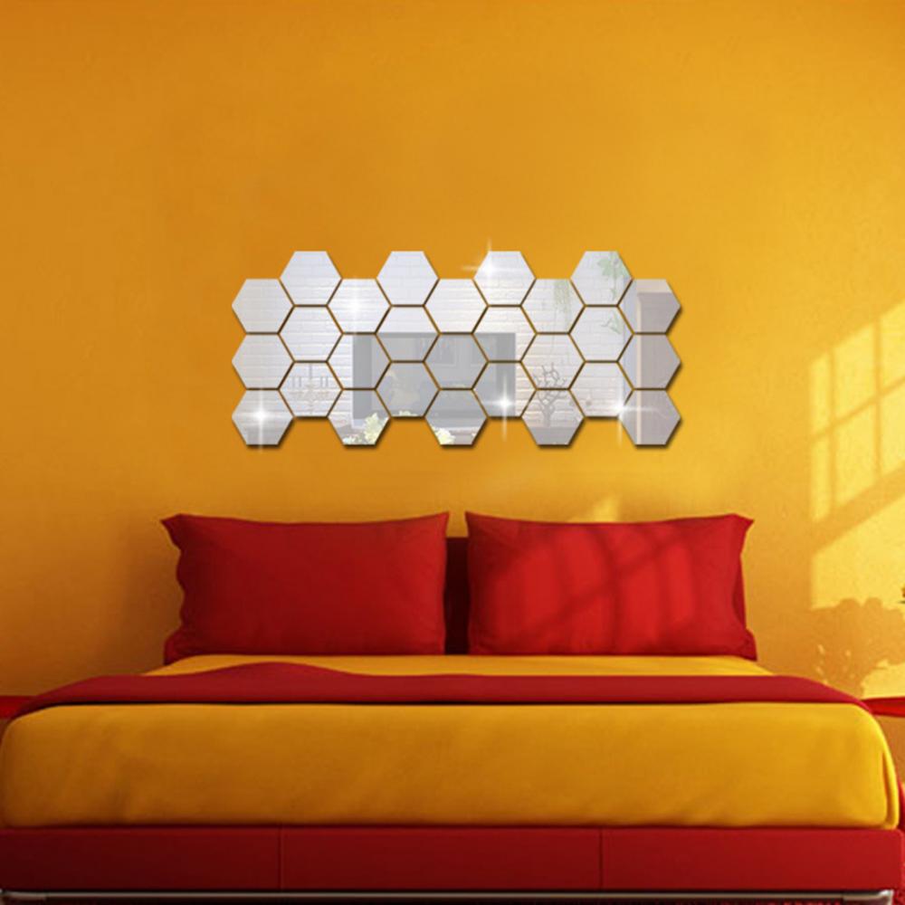 12Pcs Hexagonal Self Adhesive Mirror 3D Mirror Wall Sticker Home Decor Decorations DIY Removable Living Room Decal Art Ornaments