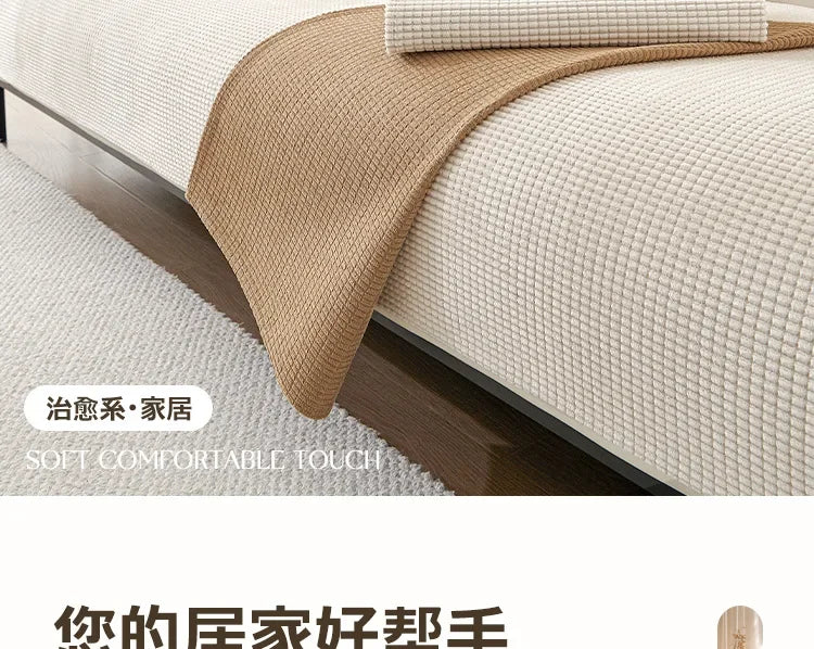 Jacquard Sofa Mat Cover Solid Color L-shaped Sofa Towel Water Repellent Anti-Slip Couch Slipcovers for Living Room Hotel
