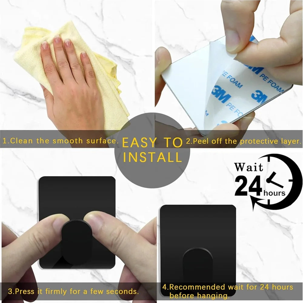 Wall Adhesive Towel Hooks Heavy Duty Stick on Wall Hooks Hanging Clothes Hats Bathroom Kitchen 304 Stainless Steel Hanger Hook