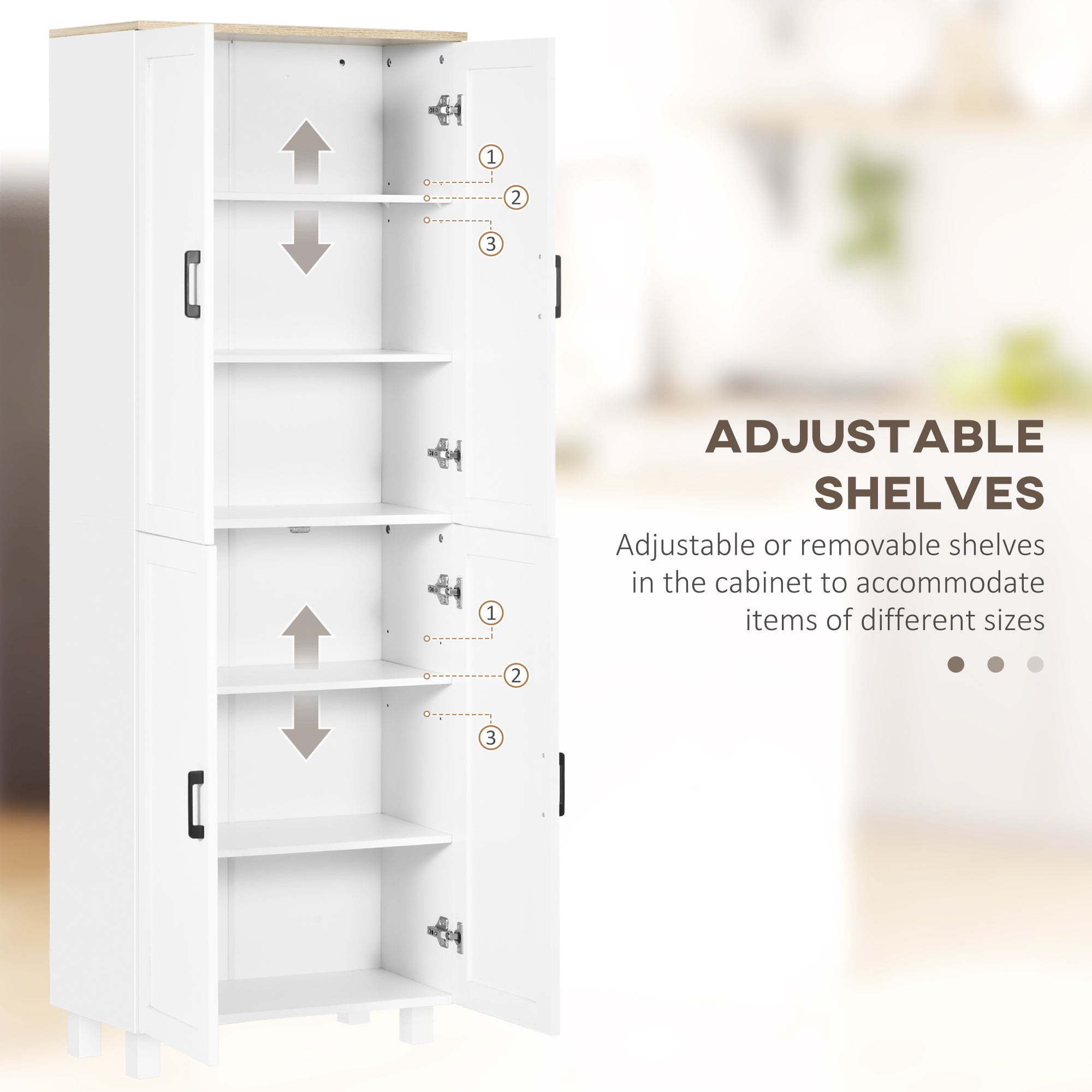 HOMCOM Modern Kitchen Cupboard Storage Cabinet with 4 Shelves, White