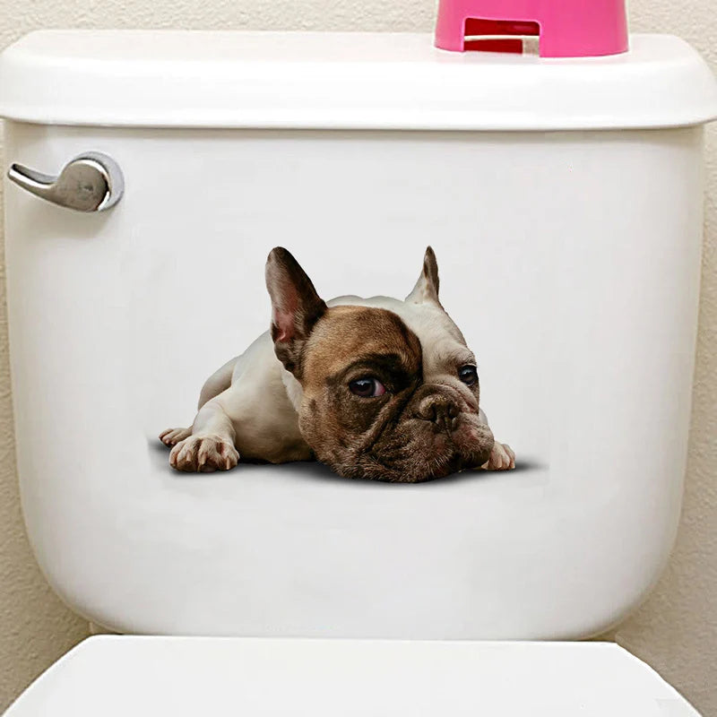 Cute Cats Wall Sticker Hole View Vivid Dogs Bathroom 3D Stickers For Home Decoration Animals Decals Self-adhesive Poster