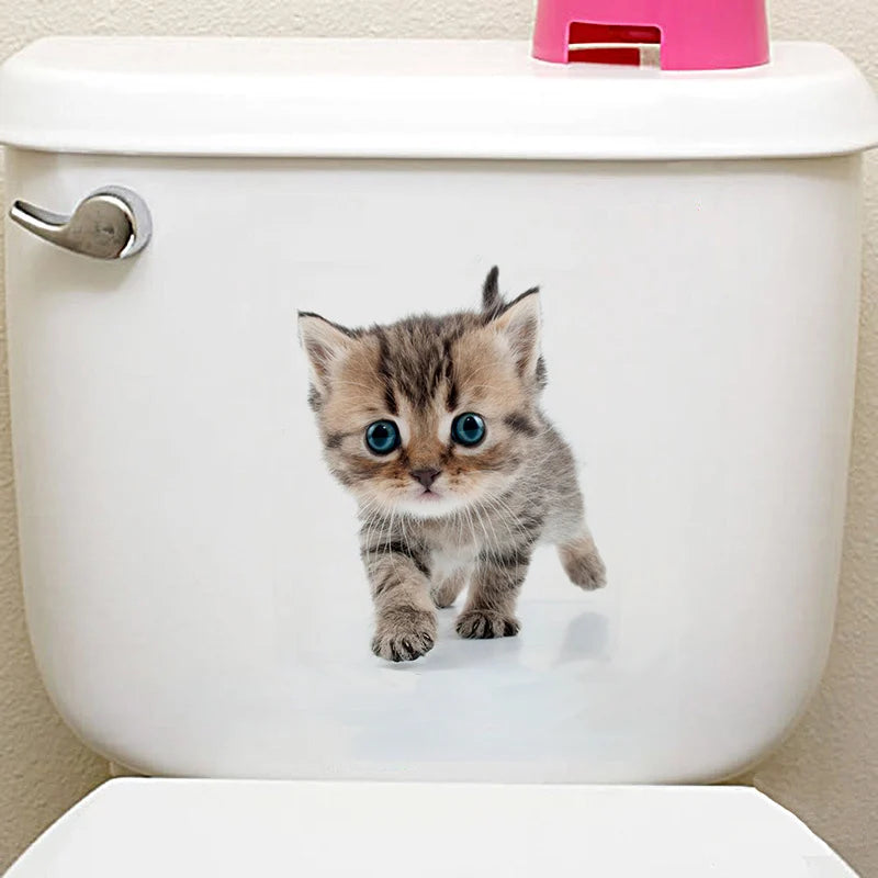 Cute Cats Wall Sticker Hole View Vivid Dogs Bathroom 3D Stickers For Home Decoration Animals Decals Self-adhesive Poster