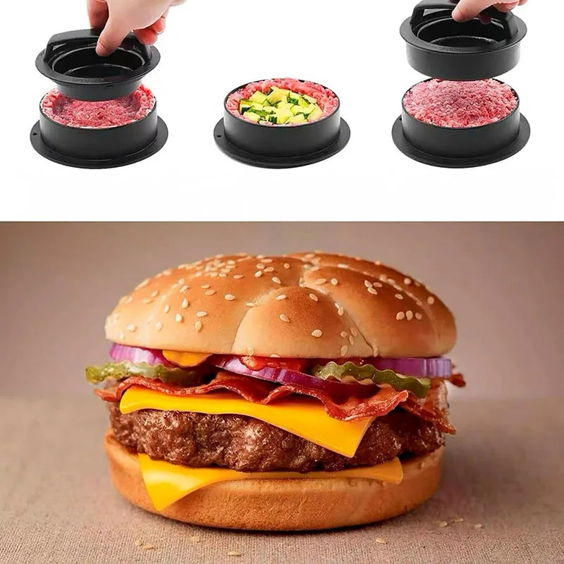 Burger Press,  3 in 1 Non Stick Patty Mold for Stuffed Burgers, Sliders, Veggie Beef Burger, Kitchen Barbecue Tool Grilling Acce