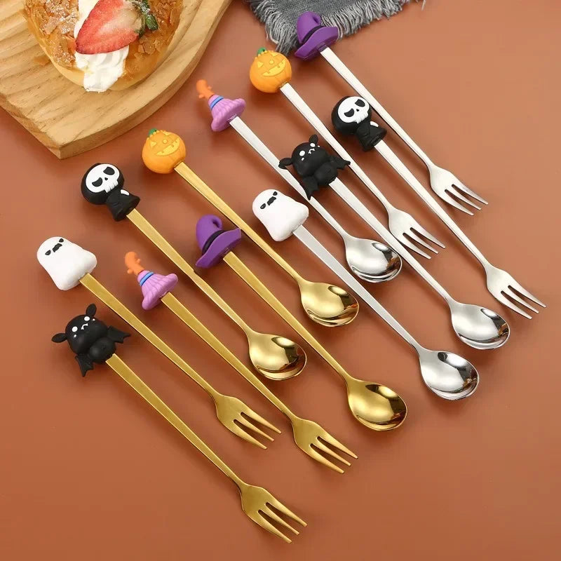 Halloween Gifts Stainless Coffee Spoons Halloween Style Pendant Cake Fork Theme Party Dining-table Cutlery Set
