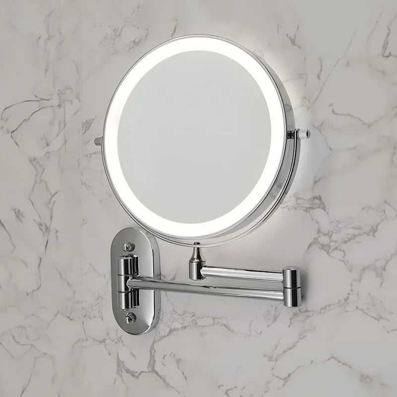 Wall Folding Makeup HD Mirror Double Side Fill Light Magnifying USB Charging Led Tricolor Dimming Bathroom Cosmetic Mirrors