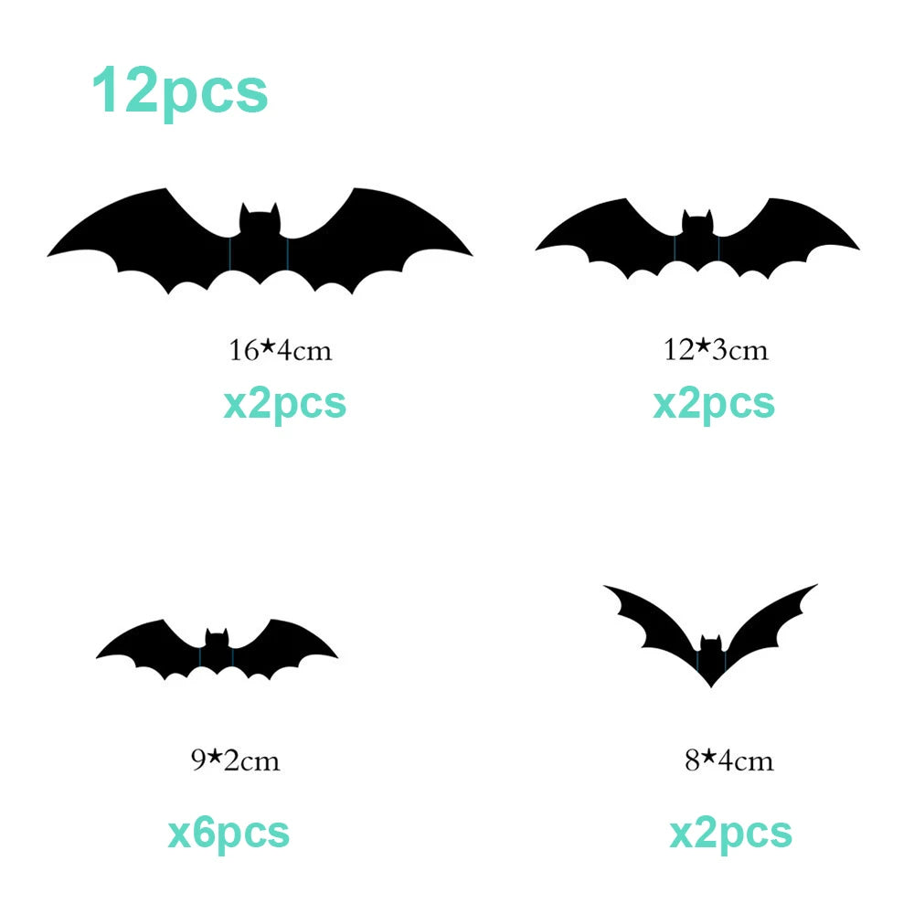 72/48/12Pcs 3D Wall Stickers Bat Stickers Halloween Decoration Vinyl Sticker Bat Sticker for Home Halloween Party Decorations